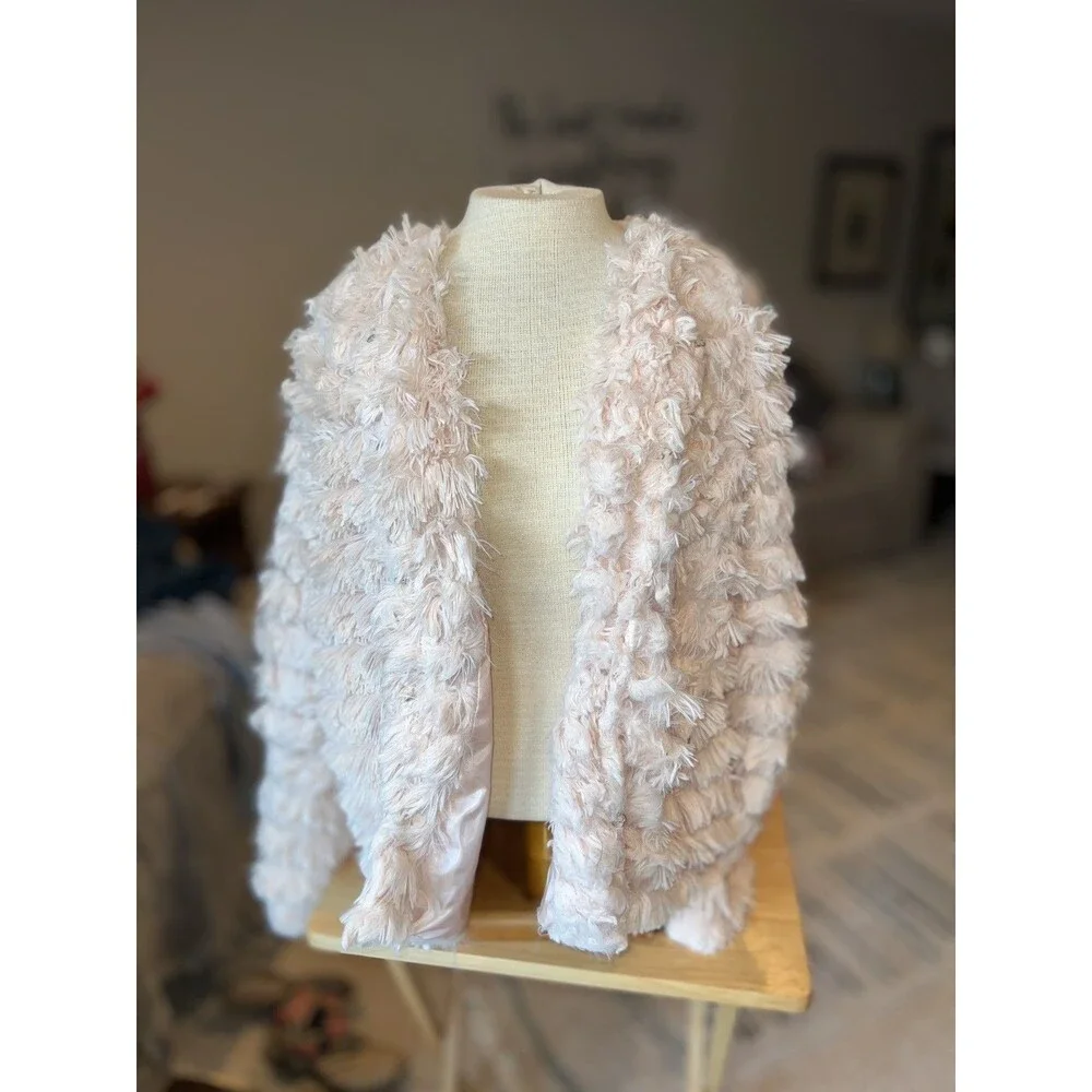 RUE 21 Blush Pink Fluffy Satin Lined Jacket Pockets L/XL